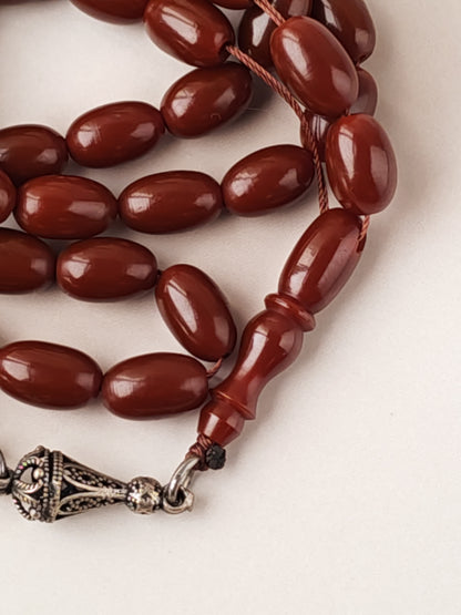 Dark Brown German Bakelite Tasbih | 49 Olive Beads | Antique Egyptian Craft | 30.7g