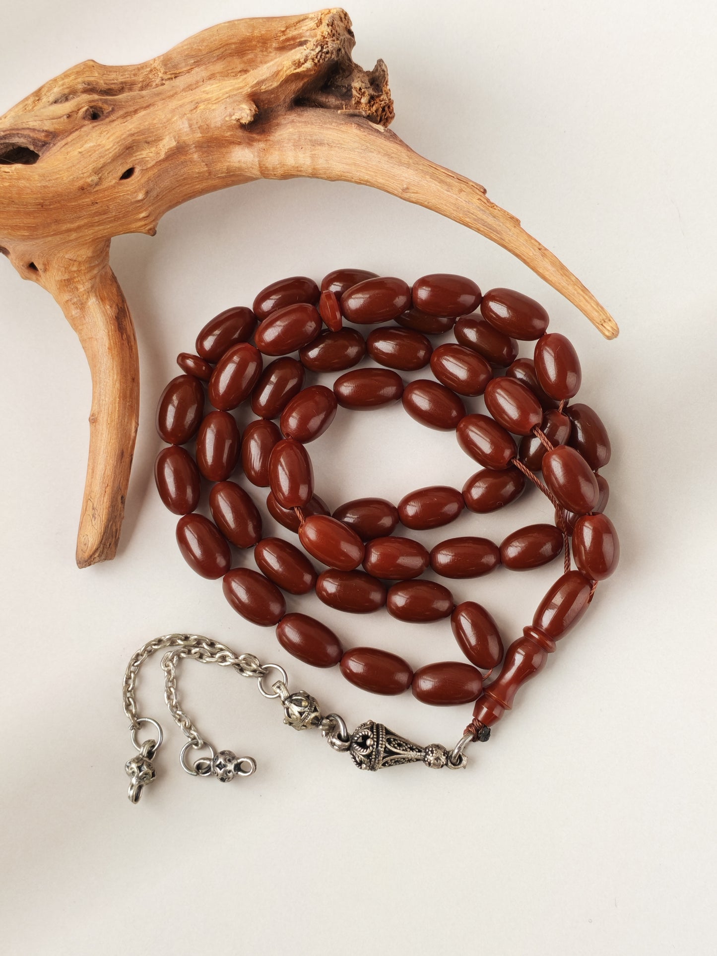 Dark Brown German Bakelite Tasbih | 49 Olive Beads | Antique Egyptian Craft | 30.7g