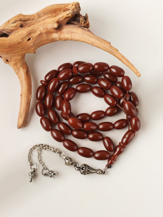 Dark Brown German Bakelite Tasbih | 49 Olive Beads | Antique Egyptian Craft | 30.7g