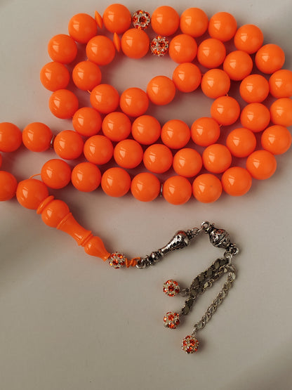Neon Orange American Bakelite Tasbih | 51 Round Beads | 15.2mm Jumbo | Bowling Ball Origin | 139.3g