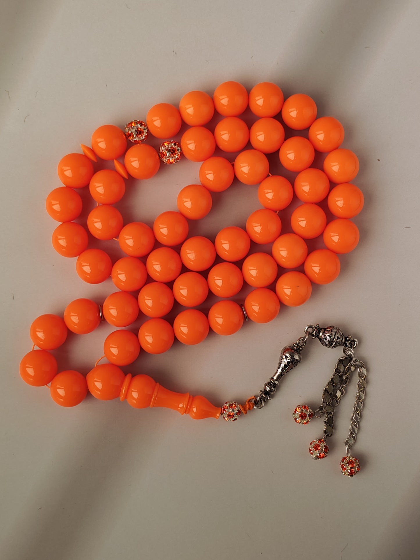 Neon Orange American Bakelite Tasbih | 51 Round Beads | 15.2mm Jumbo | Bowling Ball Origin | 139.3g