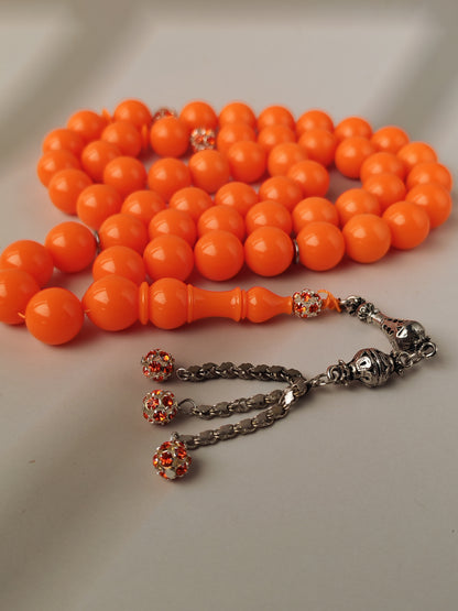 Neon Orange American Bakelite Tasbih | 51 Round Beads | 15.2mm Jumbo | Bowling Ball Origin | 139.3g