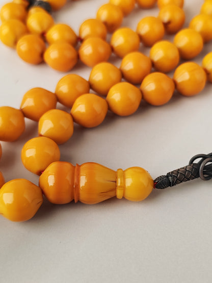 Yellow & Red Vein Belgian Bakelite Tasbih | 55 Istanbul Beads | Silver 1000 | Egyptian Master | 84g