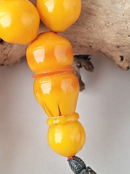 Yellow & Red Vein Belgian Bakelite Tasbih | 55 Istanbul Beads | Silver 1000 | Egyptian Master | 84g