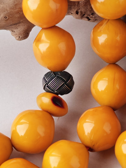 Yellow & Red Vein Belgian Bakelite Tasbih | 55 Istanbul Beads | Silver 1000 | Egyptian Master | 84g
