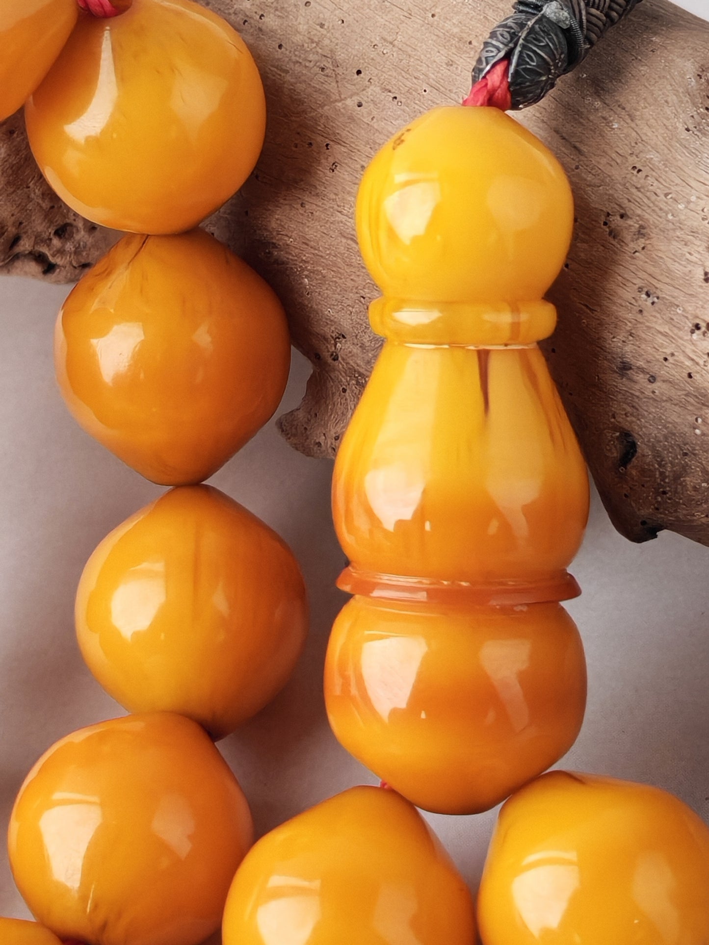 Yellow & Red Vein Belgian Bakelite Tasbih | 55 Istanbul Beads | Silver 1000 | Egyptian Master | 84g