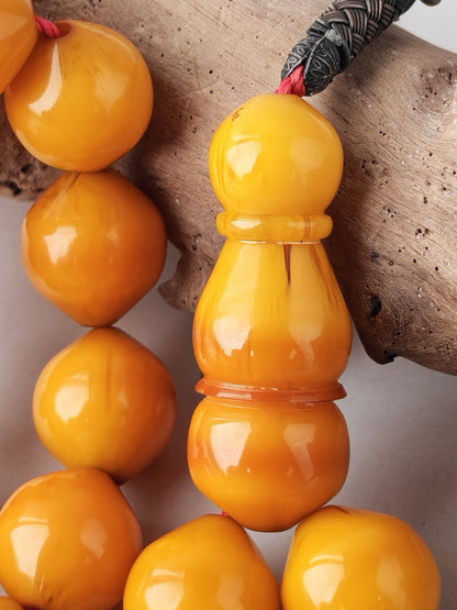 Yellow & Red Vein Belgian Bakelite Tasbih | 55 Istanbul Beads | Silver 1000 | Egyptian Master | 84g