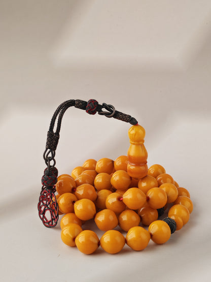 Yellow & Red Vein Belgian Bakelite Tasbih | 55 Istanbul Beads | Silver 1000 | Egyptian Master | 84g