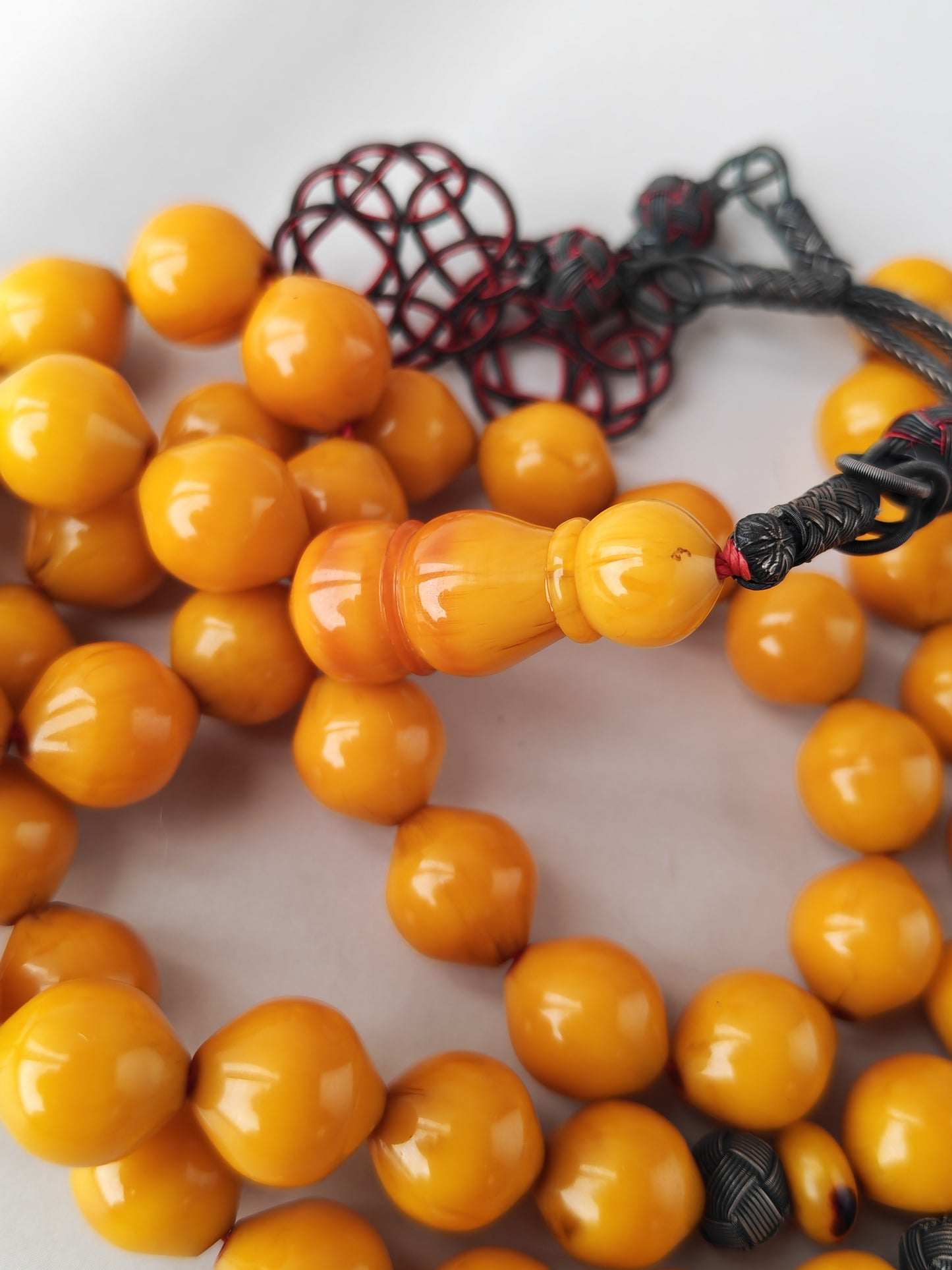 Yellow & Red Vein Belgian Bakelite Tasbih | 55 Istanbul Beads | Silver 1000 | Egyptian Master | 84g