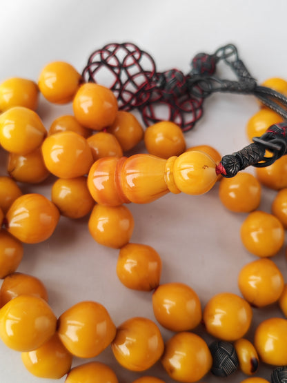Yellow & Red Vein Belgian Bakelite Tasbih | 55 Istanbul Beads | Silver 1000 | Egyptian Master | 84g