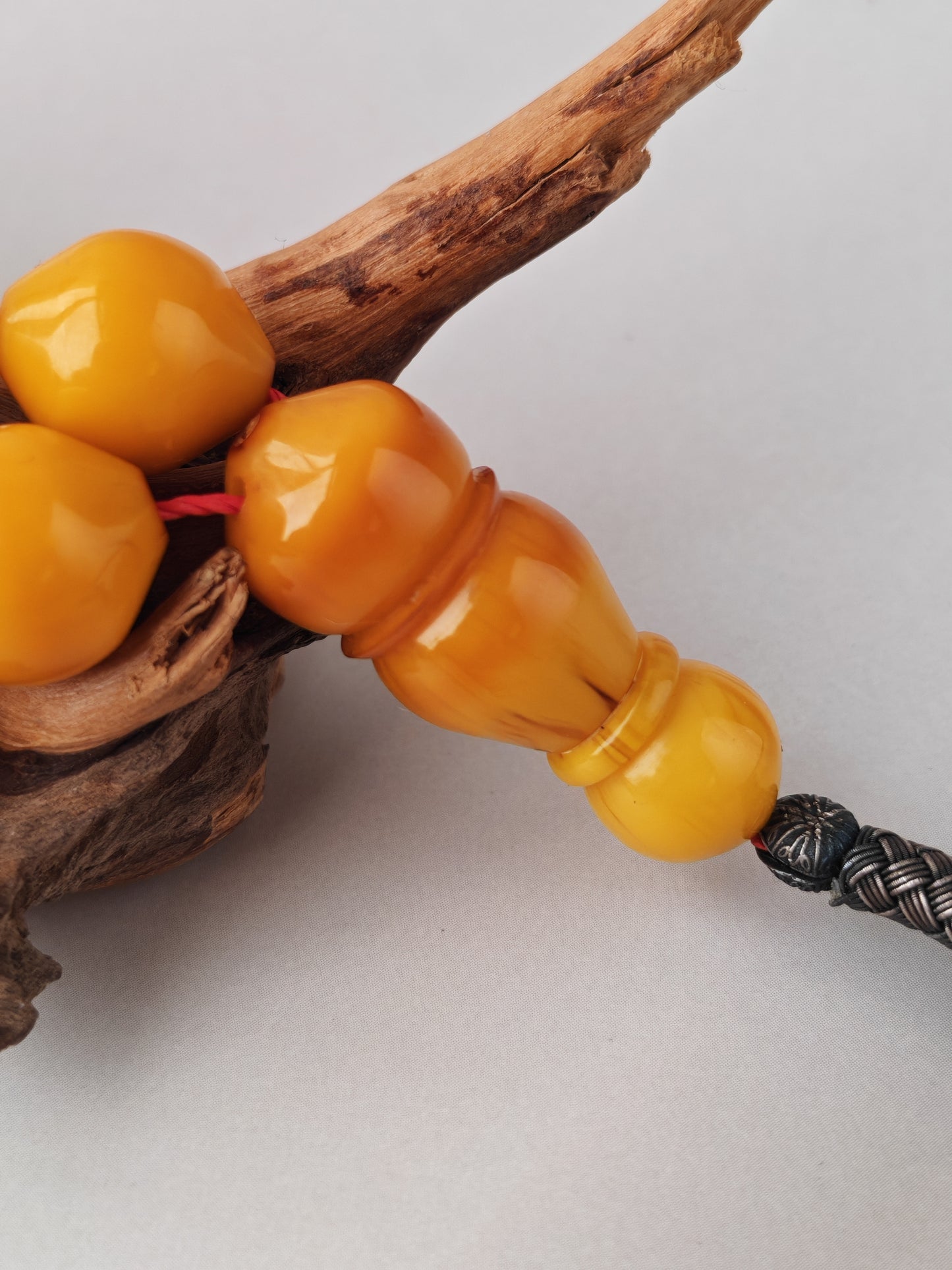 Yellow & Red Vein Belgian Bakelite Tasbih | 55 Istanbul Beads | Silver 1000 | Egyptian Master | 84g