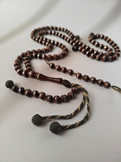 Antique Kokka Seed Wood Tasbih | 99 Round Beads | 8mm | Silver Rings | 2000 Prayer Extensions