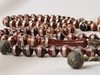 Antique Kokka Seed Wood Tasbih | 99 Round Beads | 8mm | Silver Rings | 2000 Prayer Extensions