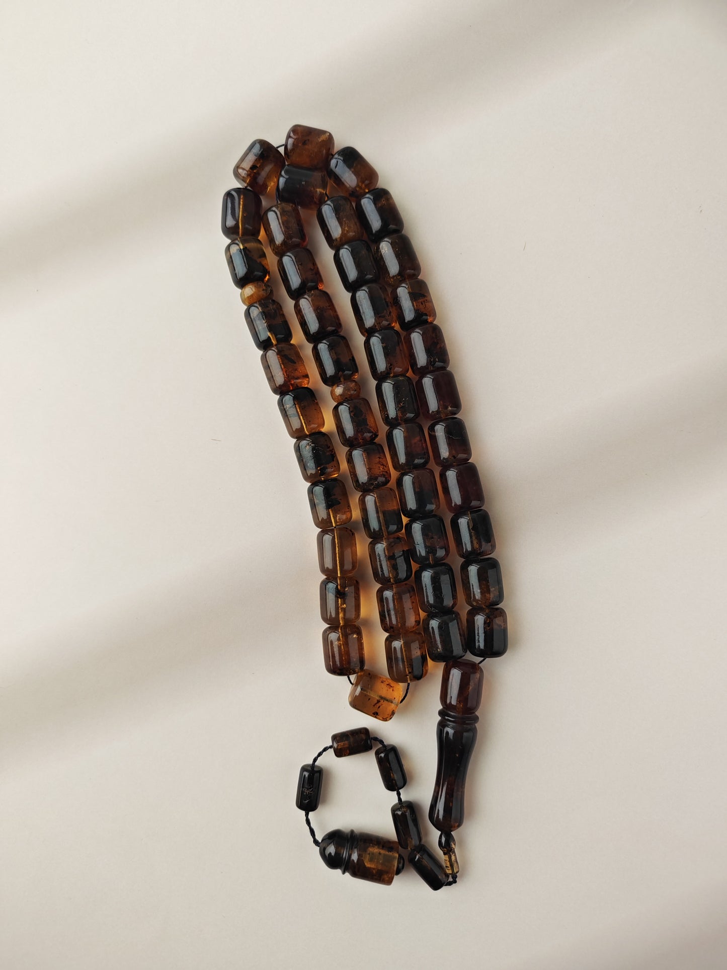 Dominican Blue Amber Tasbih | 45 Barrel Beads | Amber Tassel | 66.5g