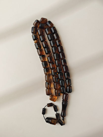 Dominican Blue Amber Tasbih | 45 Barrel Beads | Amber Tassel | 66.5g