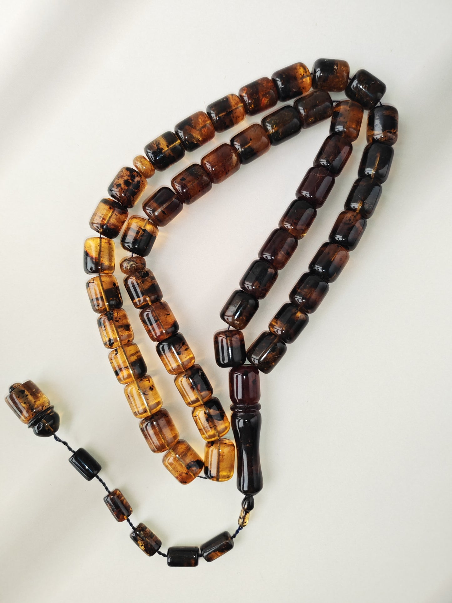 Dominican Blue Amber Tasbih | 45 Barrel Beads | Amber Tassel | 66.5g