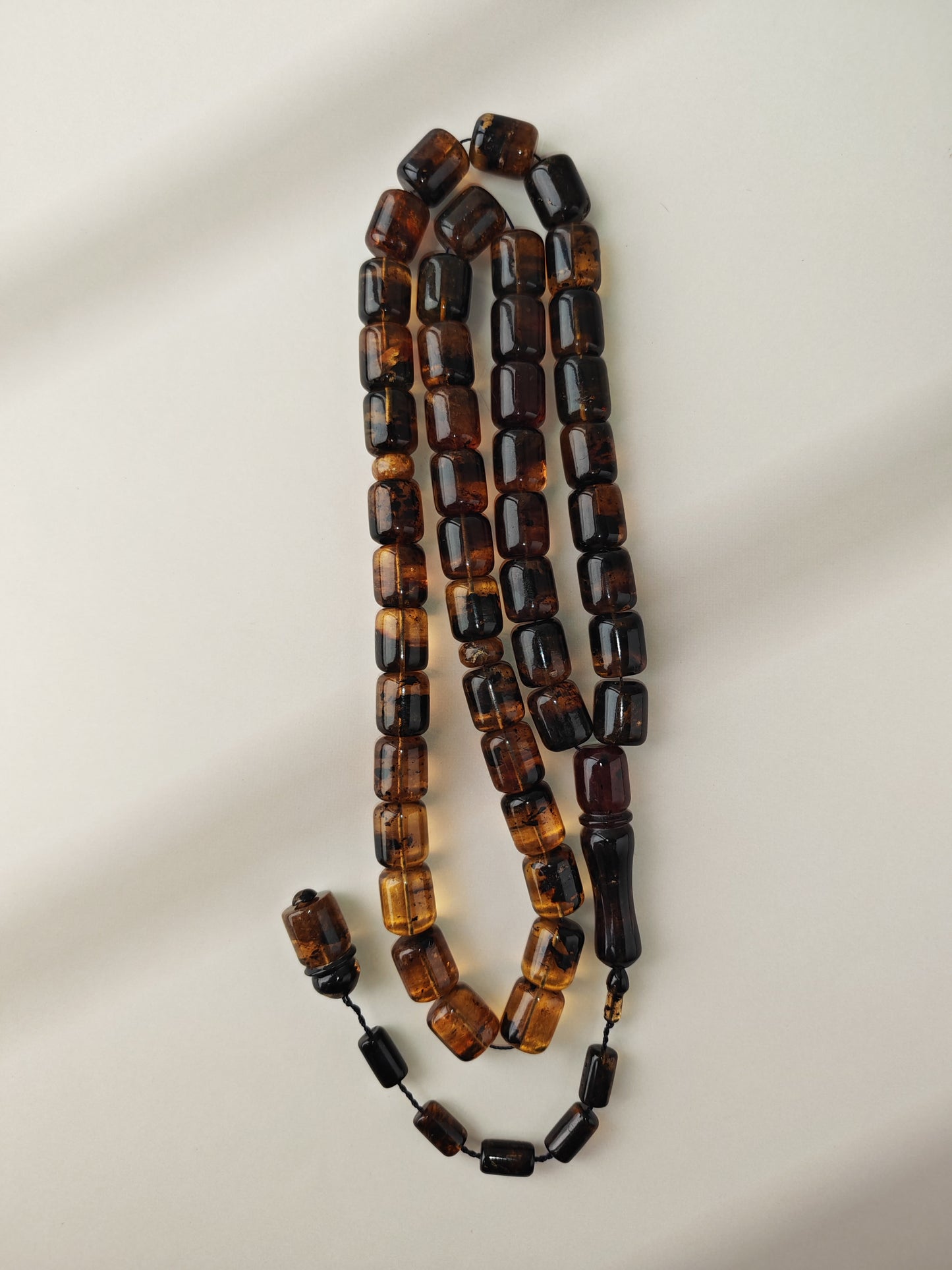 Dominican Blue Amber Tasbih | 45 Barrel Beads | Amber Tassel | 66.5g
