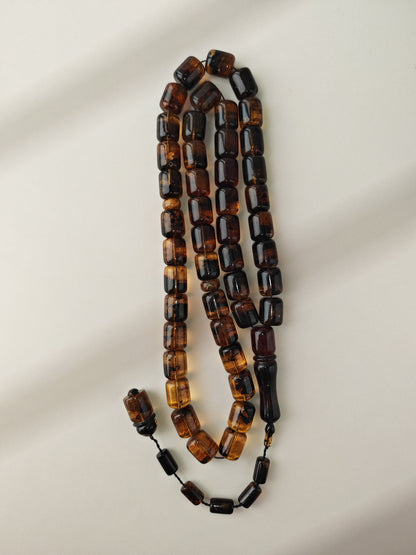Dominican Blue Amber Tasbih | 45 Barrel Beads | Amber Tassel | 66.5g