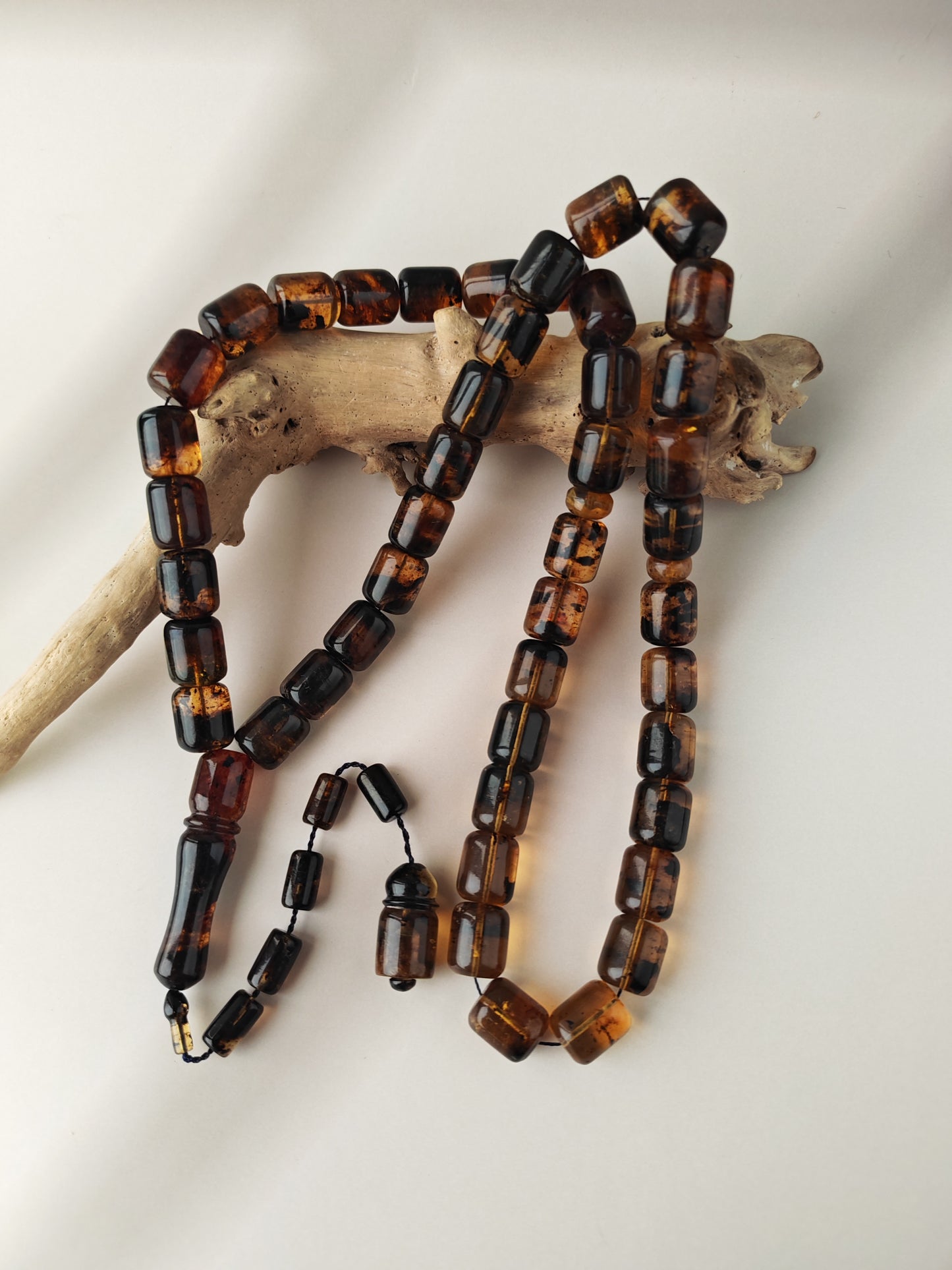 Dominican Blue Amber Tasbih | 45 Barrel Beads | Amber Tassel | 66.5g