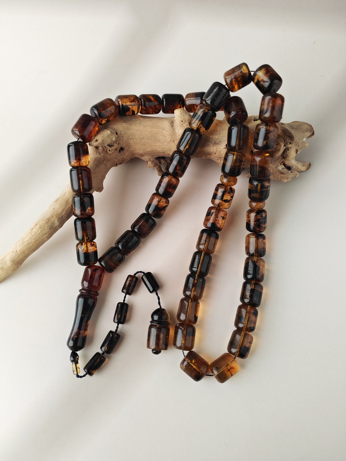 Dominican Blue Amber Tasbih | 45 Barrel Beads | Amber Tassel | 66.5g
