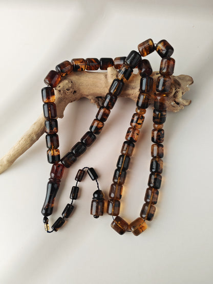 Dominican Blue Amber Tasbih | 45 Barrel Beads | Amber Tassel | 66.5g