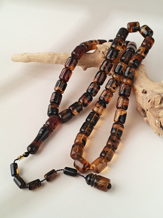Dominican Blue Amber Tasbih | 45 Barrel Beads | Amber Tassel | 66.5g