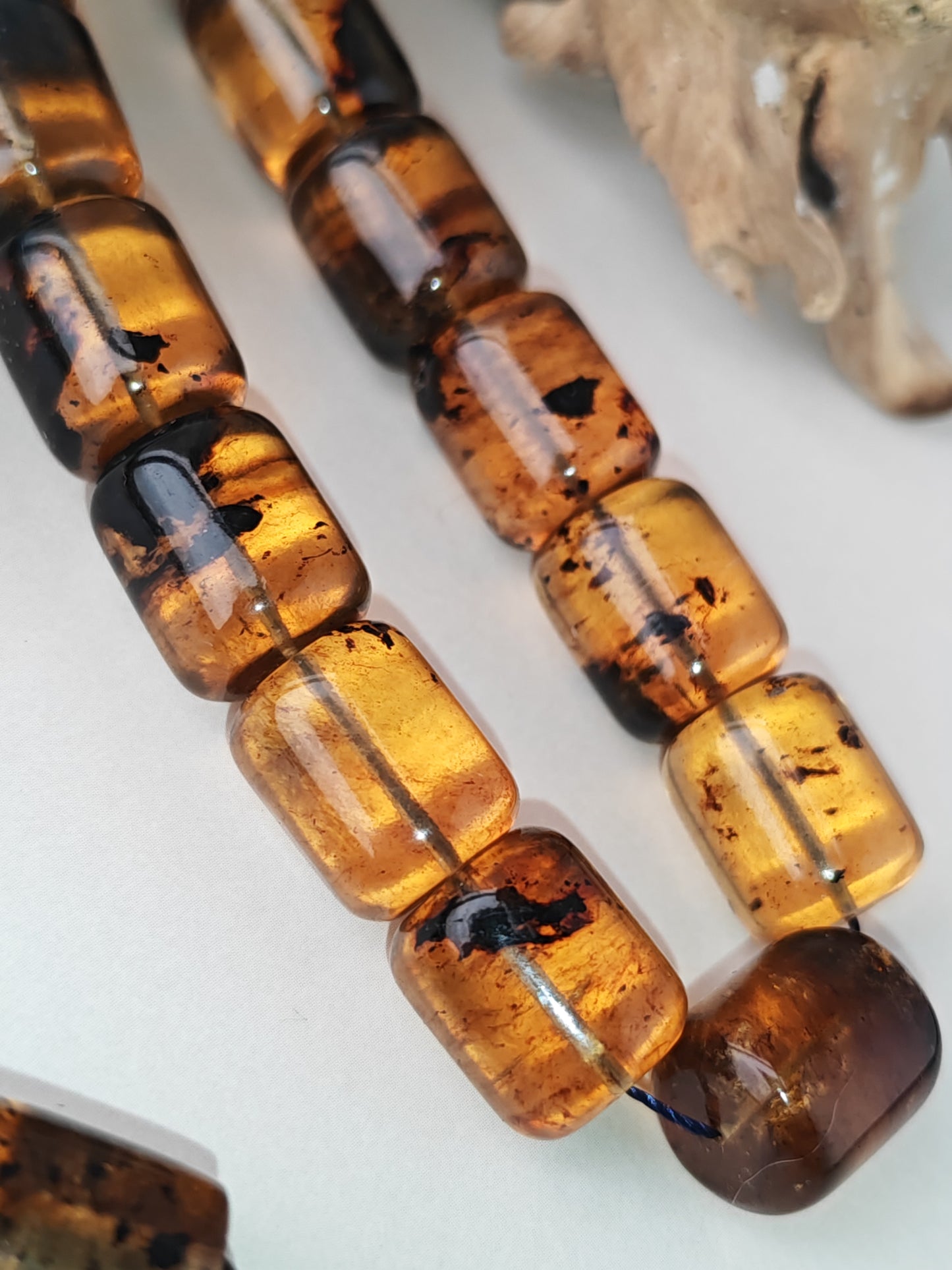 Dominican Blue Amber Tasbih | 45 Barrel Beads | Amber Tassel | 66.5g