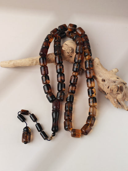 Dominican Blue Amber Tasbih | 45 Barrel Beads | Amber Tassel | 66.5g