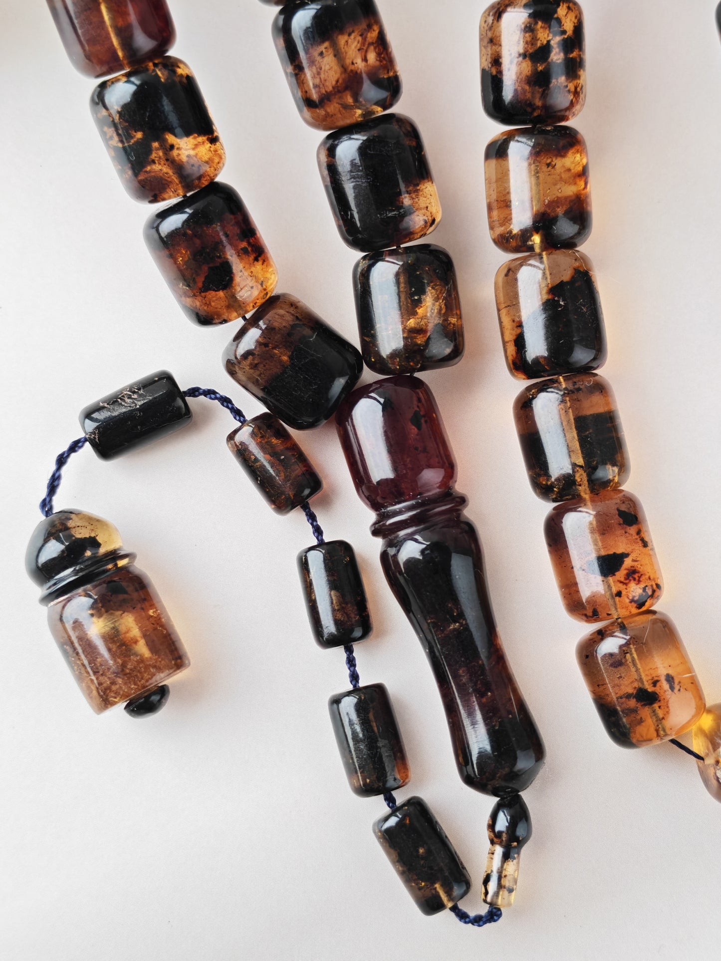 Dominican Blue Amber Tasbih | 45 Barrel Beads | Amber Tassel | 66.5g