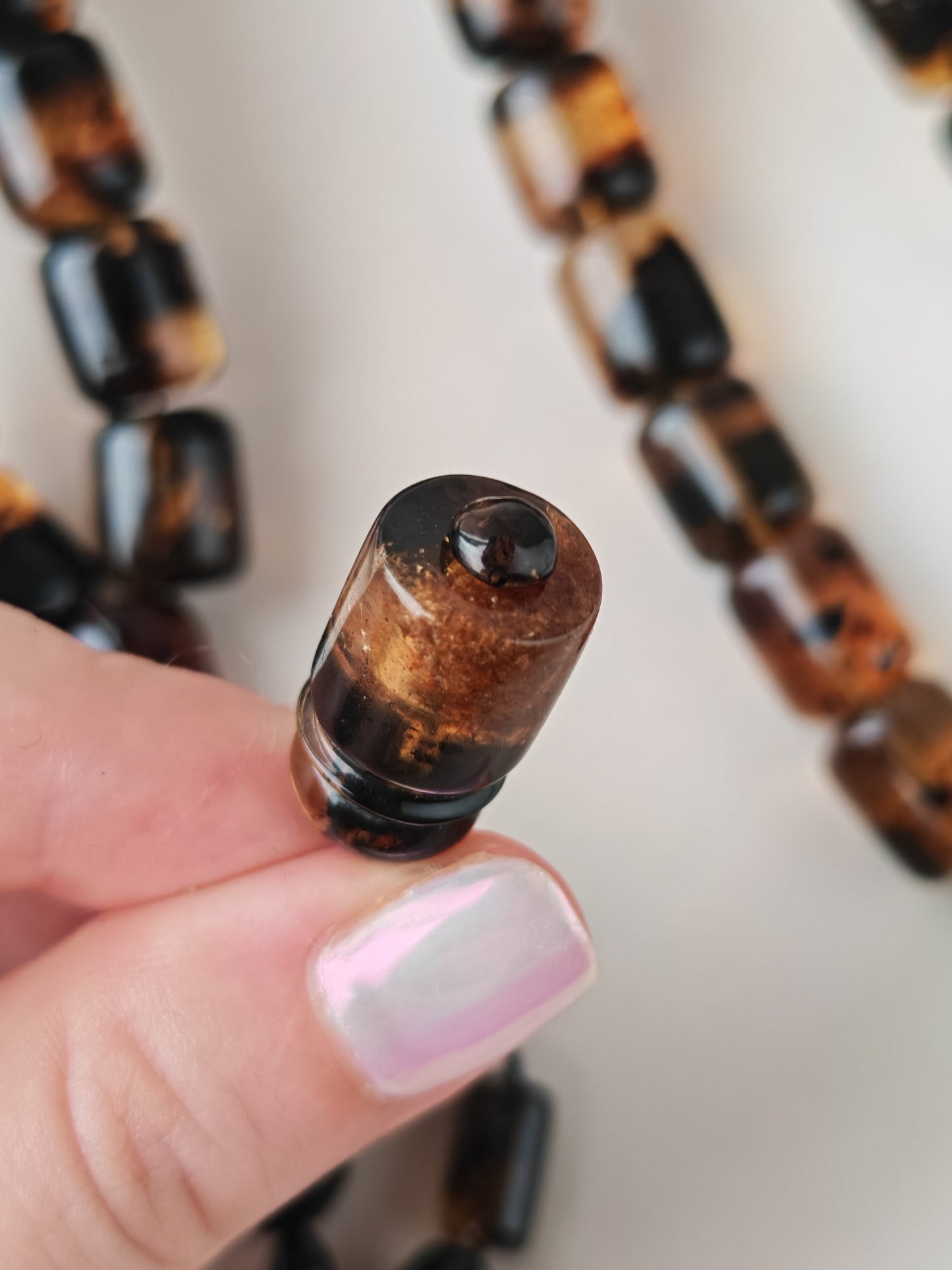 Dominican Blue Amber Tasbih | 45 Barrel Beads | Amber Tassel | 66.5g