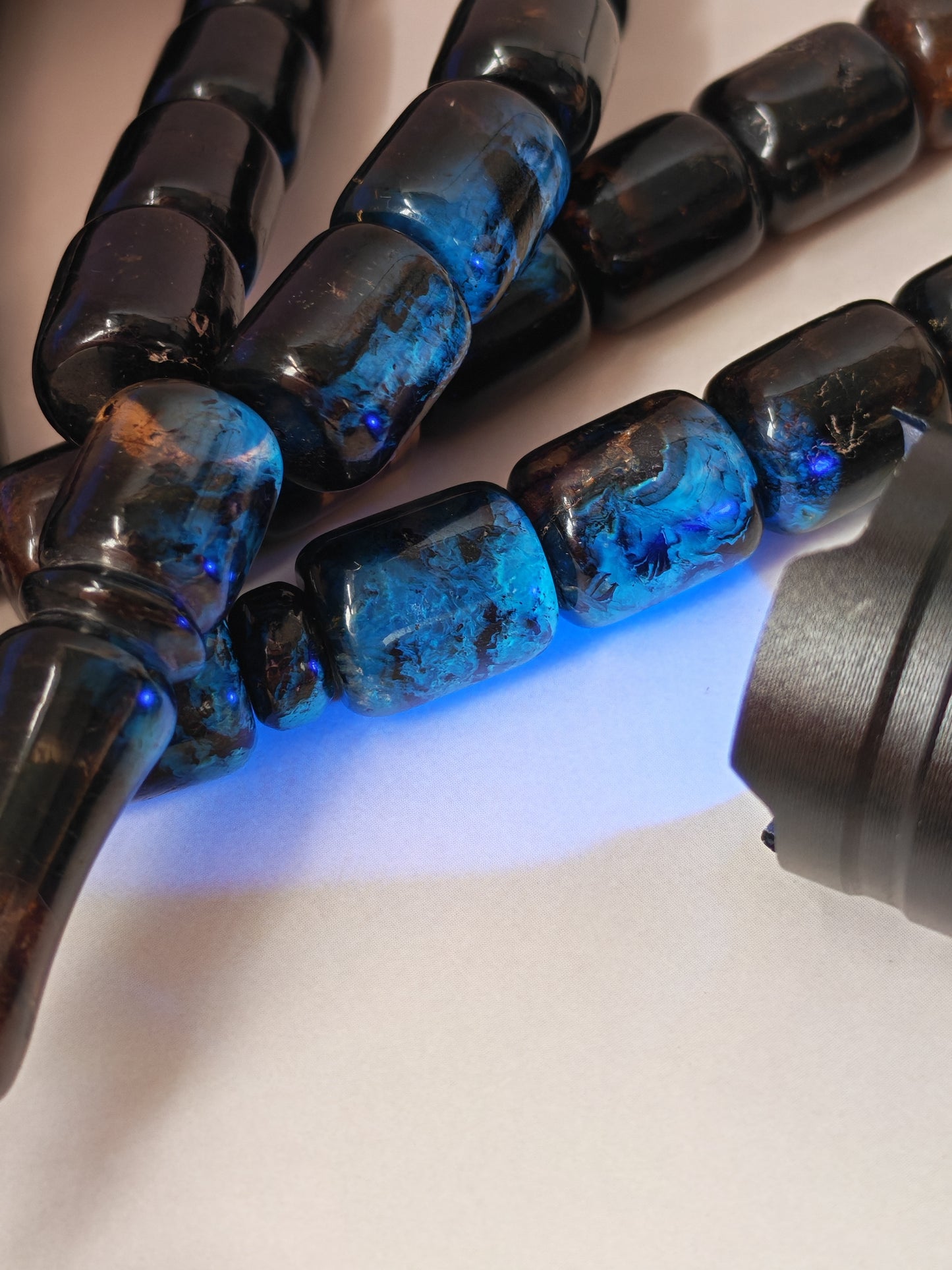 Dominican Blue Amber Tasbih | 45 Barrel Beads | Amber Tassel | 68g