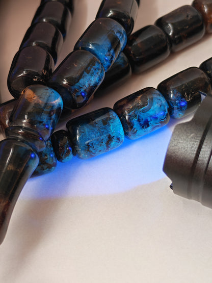 Dominican Blue Amber Tasbih | 45 Barrel Beads | Amber Tassel | 68g