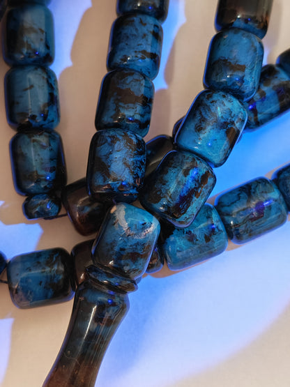 Dominican Blue Amber Tasbih | 45 Barrel Beads | Amber Tassel | 68g