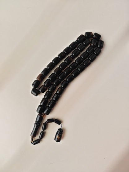 Dominican Blue Amber Tasbih | 45 Barrel Beads | Amber Tassel | 68g