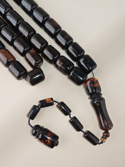 Dominican Blue Amber Tasbih | 45 Barrel Beads | Amber Tassel | 68g