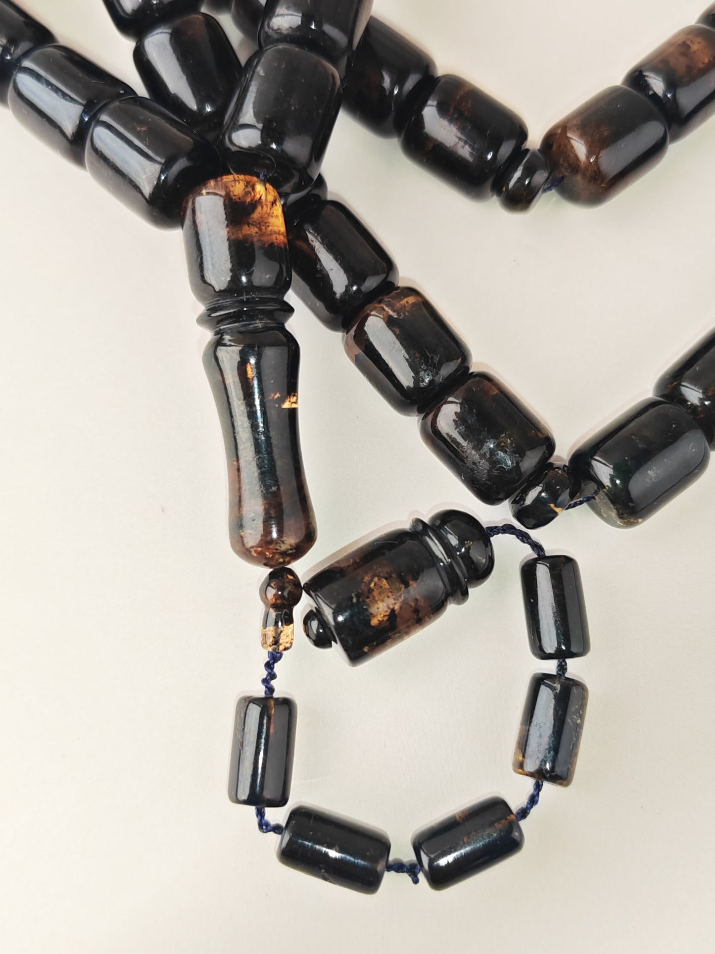 Dominican Blue Amber Tasbih | 45 Barrel Beads | Amber Tassel | 68g