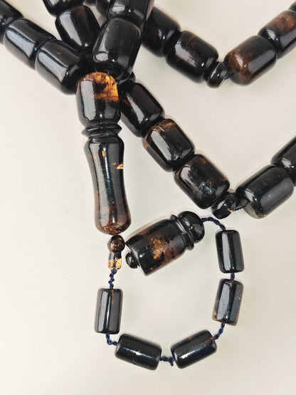 Dominican Blue Amber Tasbih | 45 Barrel Beads | Amber Tassel | 68g