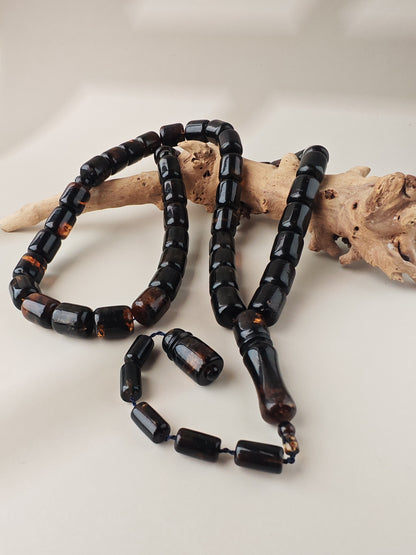 Dominican Blue Amber Tasbih | 45 Barrel Beads | Amber Tassel | 68g