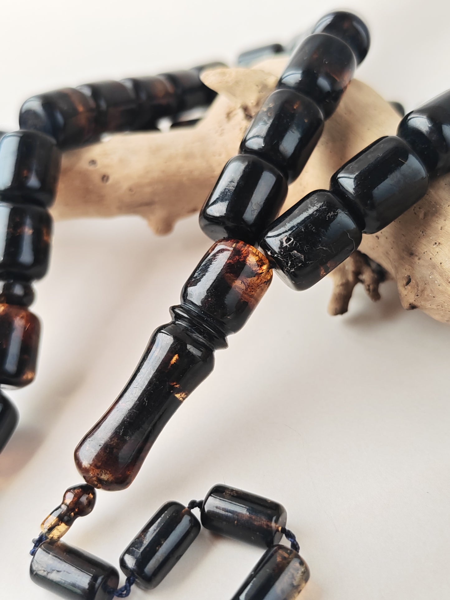 Dominican Blue Amber Tasbih | 45 Barrel Beads | Amber Tassel | 68g
