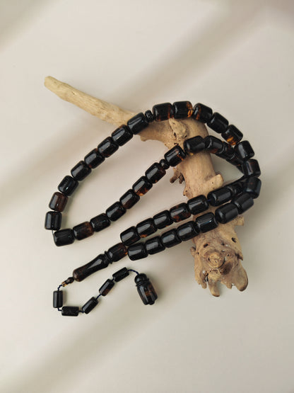Dominican Blue Amber Tasbih | 45 Barrel Beads | Amber Tassel | 68g