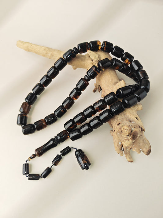 Dominican Blue Amber Tasbih | 45 Barrel Beads | Amber Tassel | 68g