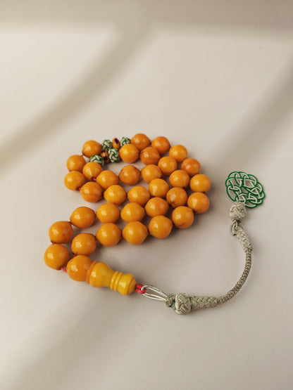 Antique & Rare Yellow & Red Vein Belgian Bakelite Tasbih | 33 Istanbul Shape Beads | Silver 1000 | Egyptian Master | 53g
