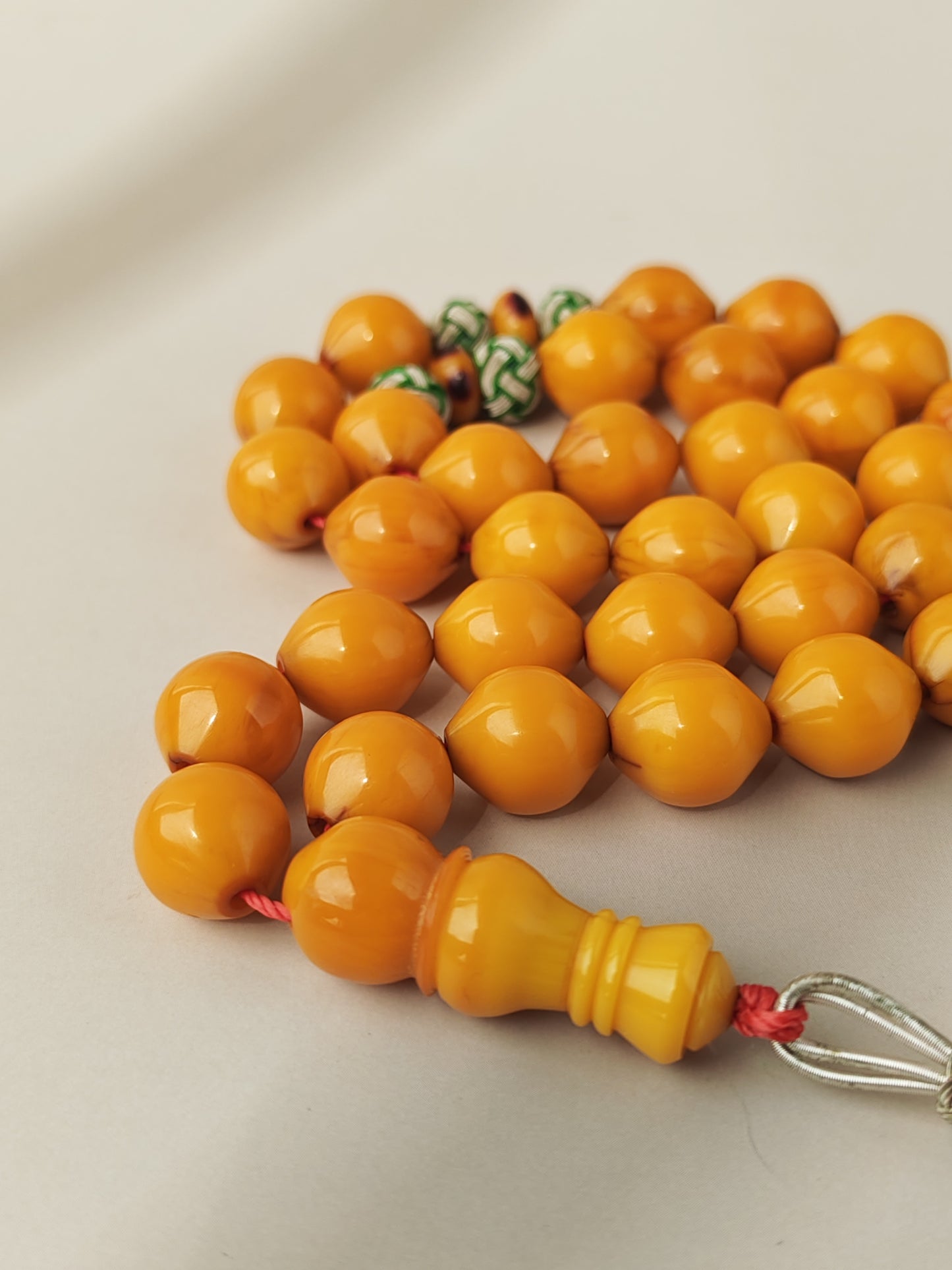 Antique & Rare Yellow & Red Vein Belgian Bakelite Tasbih | 33 Istanbul Shape Beads | Silver 1000 | Egyptian Master | 53g