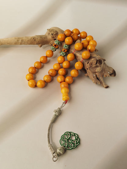 Antique & Rare Yellow & Red Vein Belgian Bakelite Tasbih | 33 Istanbul Shape Beads | Silver 1000 | Egyptian Master | 53g