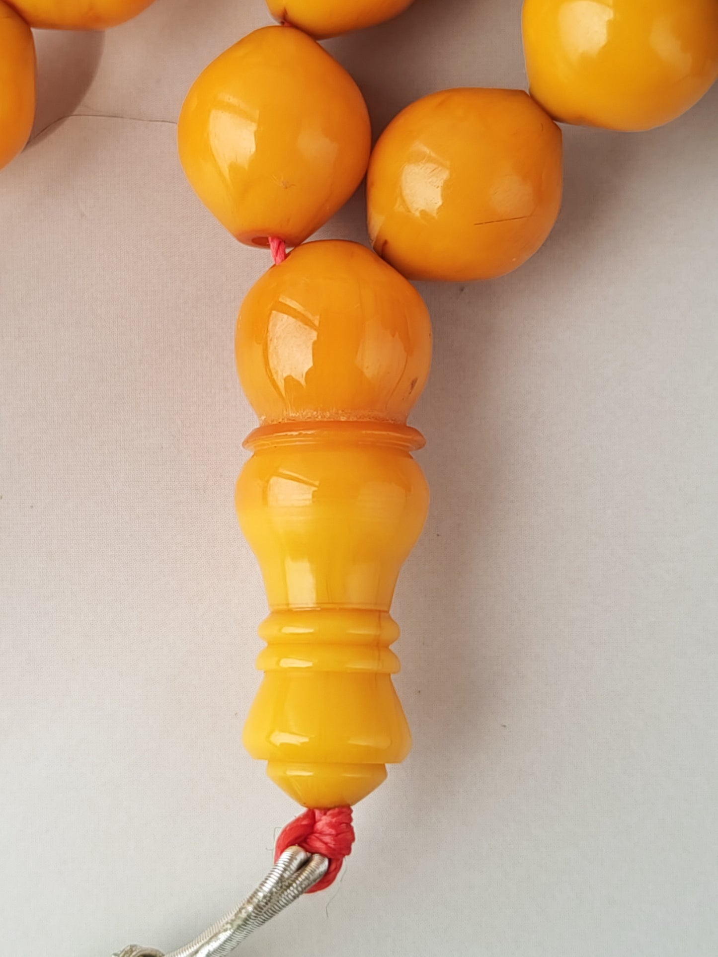 Antique & Rare Yellow & Red Vein Belgian Bakelite Tasbih | 33 Istanbul Shape Beads | Silver 1000 | Egyptian Master | 53g