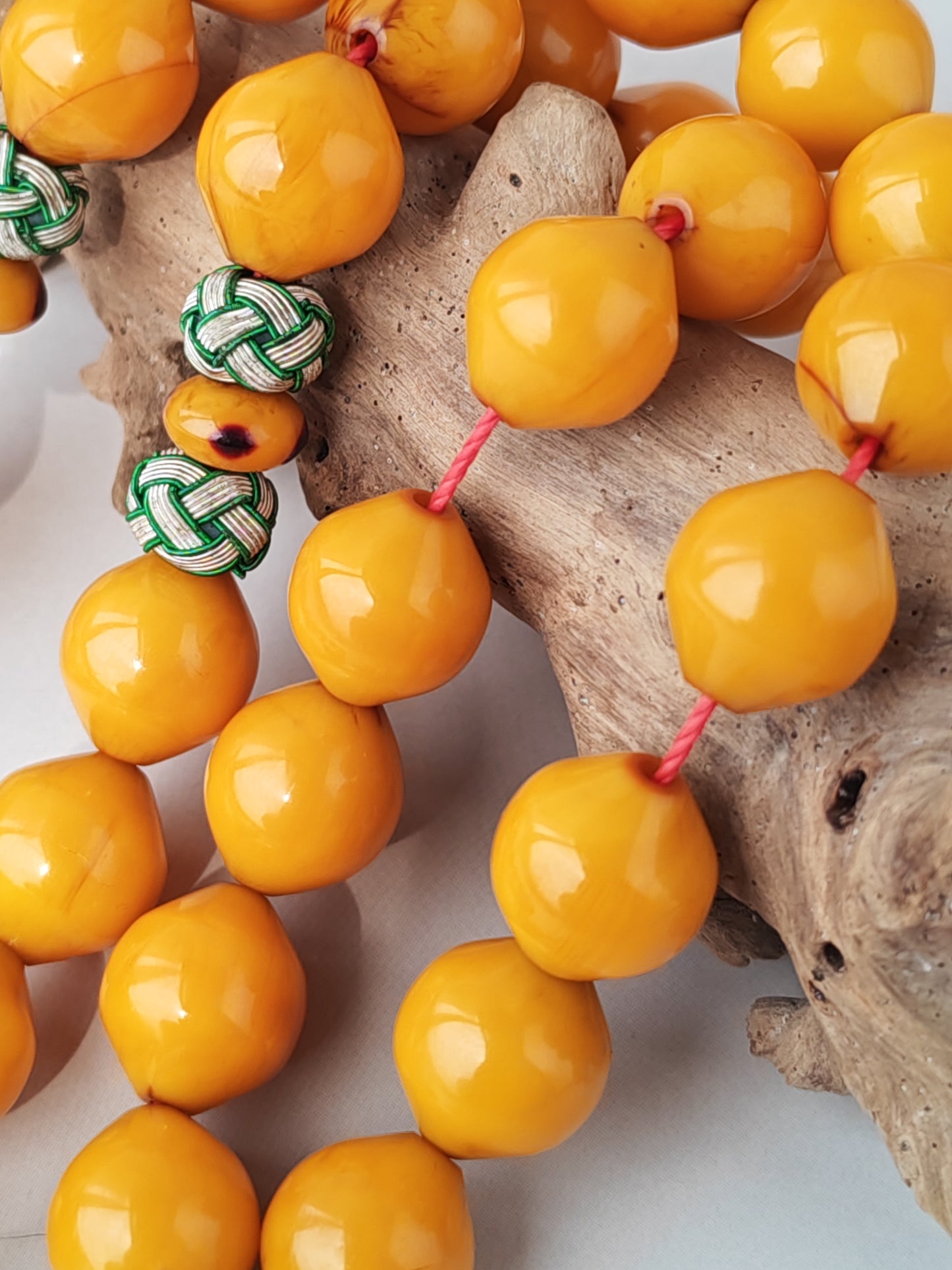 Antique & Rare Yellow & Red Vein Belgian Bakelite Tasbih | 33 Istanbul Shape Beads | Silver 1000 | Egyptian Master | 53g