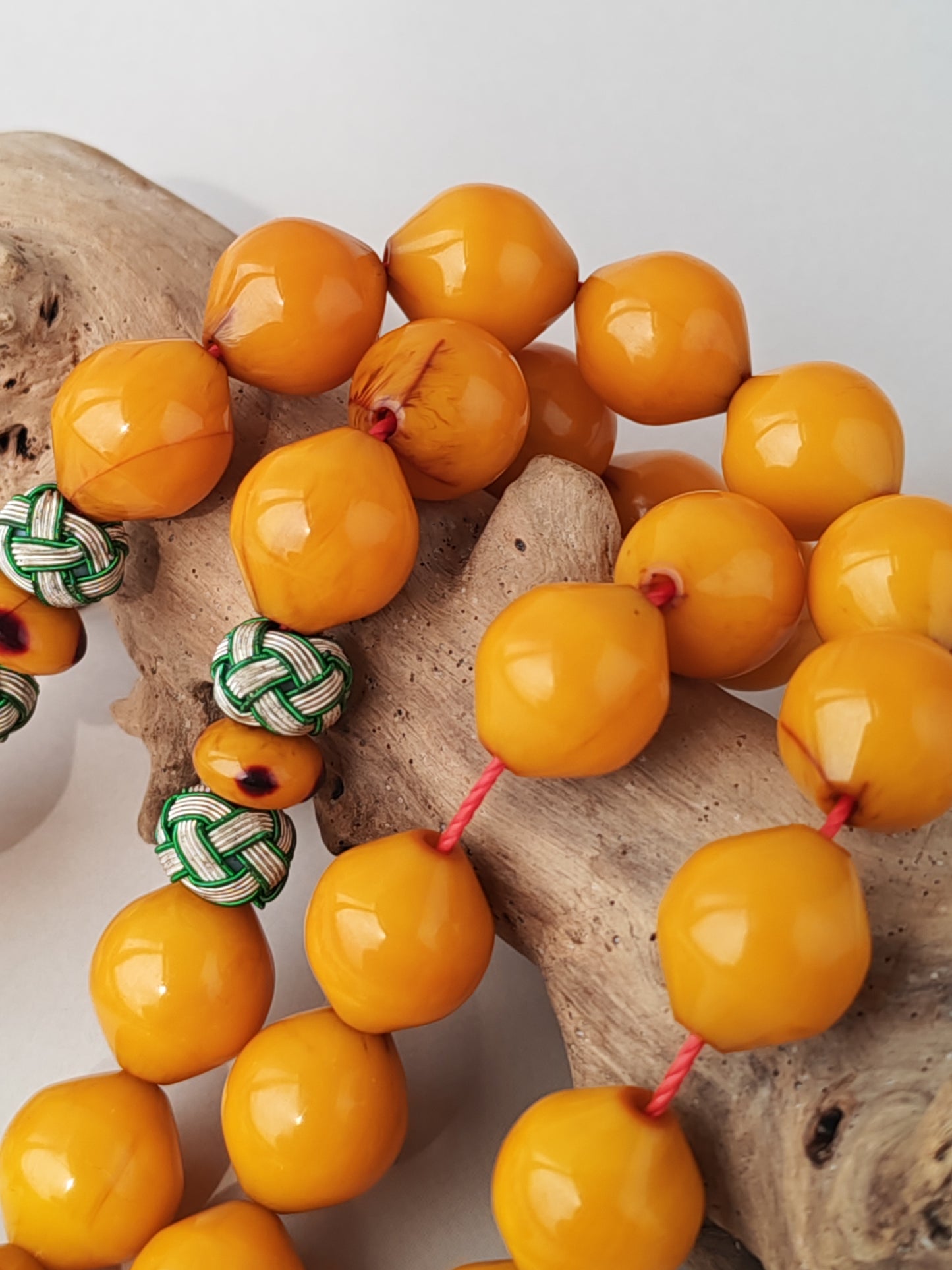 Antique & Rare Yellow & Red Vein Belgian Bakelite Tasbih | 33 Istanbul Shape Beads | Silver 1000 | Egyptian Master | 53g