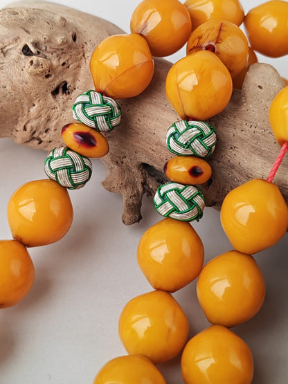 Antique & Rare Yellow & Red Vein Belgian Bakelite Tasbih | 33 Istanbul Shape Beads | Silver 1000 | Egyptian Master | 53g
