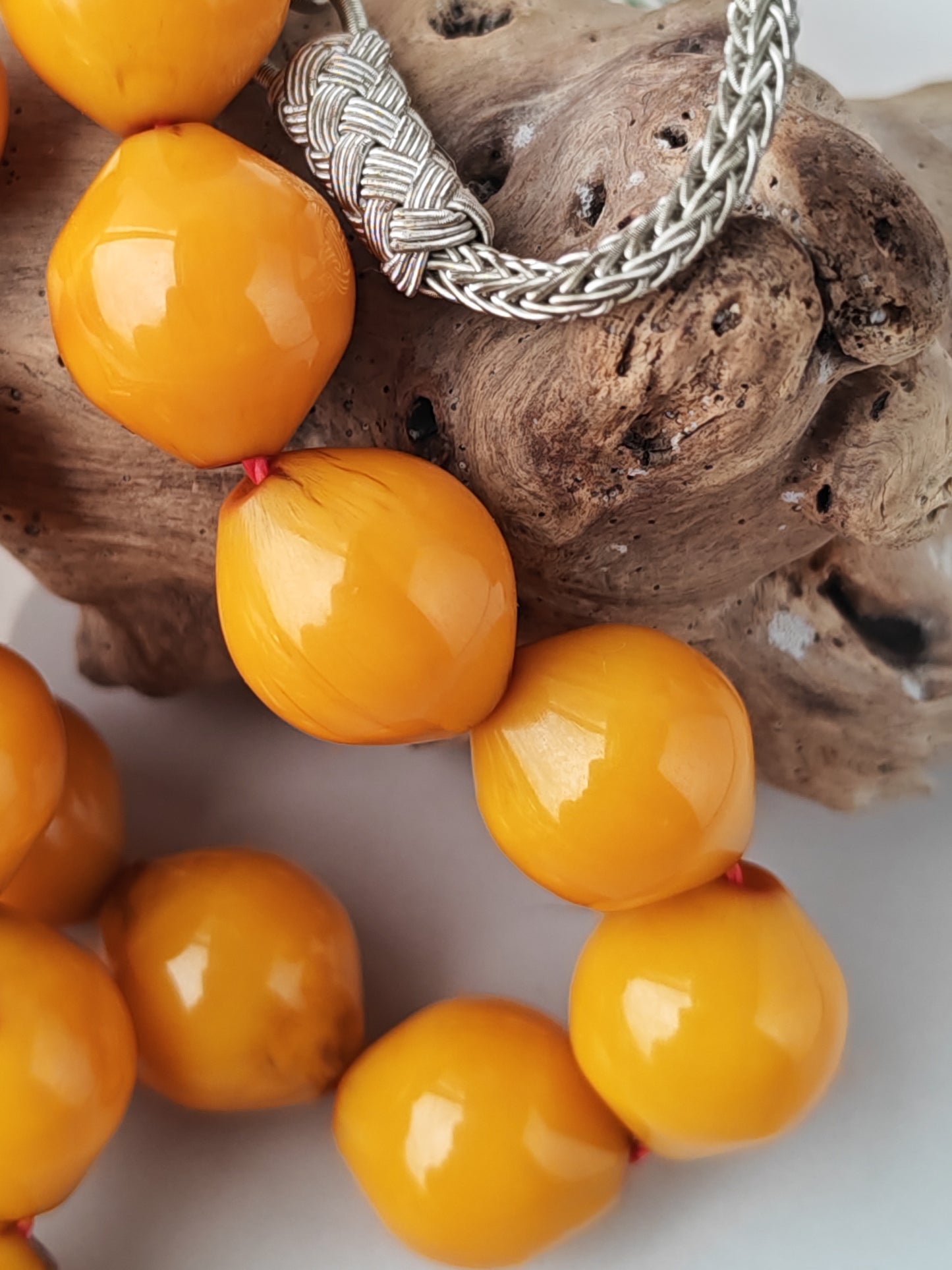 Antique & Rare Yellow & Red Vein Belgian Bakelite Tasbih | 33 Istanbul Shape Beads | Silver 1000 | Egyptian Master | 53g