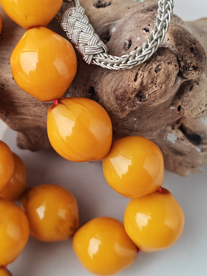 Antique & Rare Yellow & Red Vein Belgian Bakelite Tasbih | 33 Istanbul Shape Beads | Silver 1000 | Egyptian Master | 53g